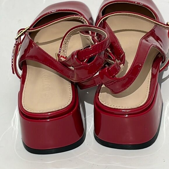 Coutgo Women's Red Patent Square Toe Block Heel Sling Back Pumps Size 5 - Picture 10 of 12